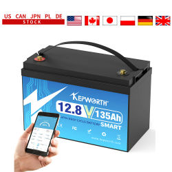 KEPWORTH LiFePO4 12V 100Ah 135Ah Batería Bluetooth incorporada 100A BMS y 6000 ciclos para autocaravana, sistema solar Juego completo