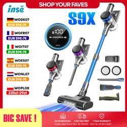 Inse S9X Aspiradora sin Cable, 70KPa 400W, Taza de Polvo de 1 L, 3 Colores de Luces para Mostrar la Energía Restante, Batería Extraíble, para Pelo de Mascotas, Alfombra, Suelo Duro
