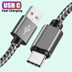 Cable de carga USB A a tipo C, cargador rápido 2A, cable de datos de nailon de 1M, 2M, 3M para dispositivos de carga de teléfonos Android, Huawei, Samsung, tipo C