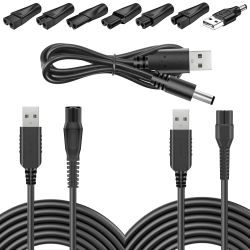 Cargador universal para afeitadoras 8 en 1 con cable de carga de 15 V y 4,3 V, compatible con Philips Norelco HQ8505 One Blade A00390 y Braun.