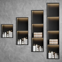Estante de baño de nicho de acero inoxidable, estilo mueble de TV integrado, organizador de partición en capas de Metal, decoración moderna para baño