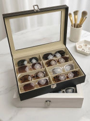 Estuche Organizador de Gafas de Sol con 8 Ranuras, Estuche para Múltiples Pares con Tapa, Caja de Almacenamiento de Gafas de Sol para Mujeres y Hombres, Joyas, Anillos, Collares