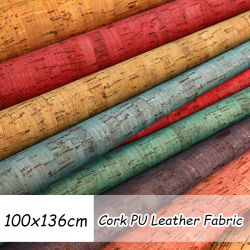 Tela de cuero PU de corcho suave Natural para bricolaje, bolsas de fondo, sofá, muebles de coche, decoración, tapicería artesanal por metro