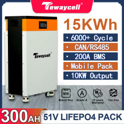 Tewaycell 15KWH LiFePO4 batería Powerwall 48V 51V 300AH incorporado BMS puede RS485 Monitor sistema de energía Solar ESS libre de impuestos de la UE