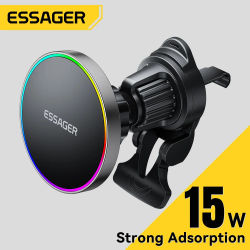 Essager 15W soporte magnético para teléfono de coche soporte de cargador inalámbrico para iPhone 16 15 14 13 Pro Max carga para cargador de coche Magsafe RGB