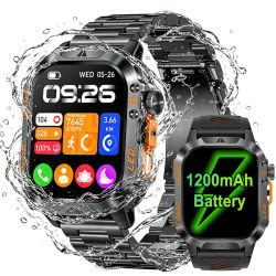 Nuevo Reloj Inteligente Militar 2026 con Batería de 1200 mAh para Hombre, Resistente al Agua 5ATM, Monitor de Actividad Física, Frecuencia Cardíaca, Compatible con iOS y Android