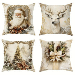 Funda de almohada con decoración navideña, funda de almohada con diseño de Papá Noel, Reno, árbol de Navidad, cojín para sofá, sala de estar, decoración del hogar