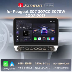Junsun 10,1 "Radio de coche inalámbrico Carplay AndroidAuto para Peugeot 307CC 307SW 2002-2013 radio con botones Bluetooth GPS 4G DSP