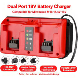 Cargador de Batería Doble Inteligente para Milwaukee M18 14.4-18V con Protección Contra Sobrecarga y Cortocircuito