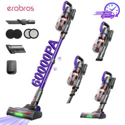 Aspiradora inalámbrica erabros EV3, 500W, 60KPa, potente succión, 60 minutos de autonomía,Aspiradora sin cable, batería extraíble, aspiradora de mano ultraligera para limpieza de pelo de mascotas en
