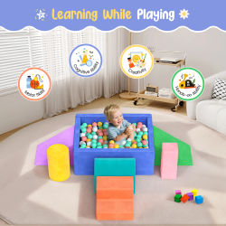 Set de 7 Bloques de Espuma para Construir, Piscina de Pelotas para Bebés y Niños Pequeños, Bloques Suaves para Escalar, Gimnasio Infantil, Juguetes de Interior