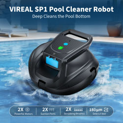 VIREAL SP1 Robot Aspirador de Piscinas, Robot Limpiador de Piscinas Inalámbrico, Potente Succión, 130 Minutos de Autonomía, Cubre Hasta 80 ㎡ Robot Limpiador de Piscinas con Encendido de un Solo Toque,