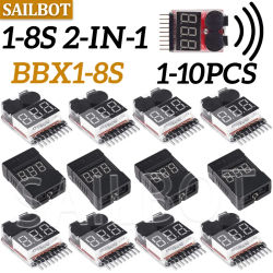 1-10 Uds 1-8S BBX1-8S 2 en 1 probador de voltaje de batería Lipo/alarma de zumbador de bajo voltaje/comprobador de voltaje de batería altavoces duales