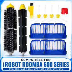 Para iRobot Roomba Serie 600 615 664 671 690 691 694 650 660 685: Cepillo Principal, Cepillo Lateral y Filtro HEPA para Robot Aspirador