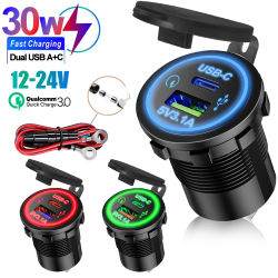 USB Dual de carga rápida tipo c USB-C enchufe 12V a 5V 12-24V cargador coche motocicleta conector Dual adaptador de cargador toma de corriente