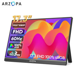 ARZOPA Monitor portátil 17,3 ''1080P HDR IPS altavoz con soporte para PC Mac teléfono Xbox Switch PS HDMI USB pantalla externa para ordenador portátil