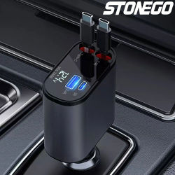 Cargador de coche de 120W, Cable telescópico súper rápido, encendedor de cigarrillos multifunción, cabezal de conversión de cargador de Flash de uno a dos