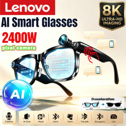 Gafas Inteligentes Lenovo con Bluetooth Inalámbrico y IA, Control Remoto, Fotos 8K HD, Llamadas, Música, Gafas de Sol Deportivas, Regalos de Ocio para Hombres y Mujeres
