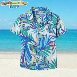 Camisa Hawaiana para Niños con Estampado de Plantas y Flores, Camisa de Manga Corta para Niños, Tops para Vacaciones en la Playa, Ropa Infantil para Exteriores