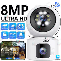 Cámara de Vigilancia Wifi 8MP 4K, Cámara IP PTZ Inalámbrica de Seguridad, Seguimiento Humano por IA, Zoom 10X, Monitor de Pantalla Dual