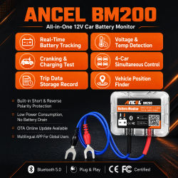 ANCEL BM200 Monitor de Batería de Coche de 12V, Monitorización de Salud de Batería Inalámbrica Bluetooth 4.2 para Aplicaciones Android e iOS, Herramienta de Prueba de Batería