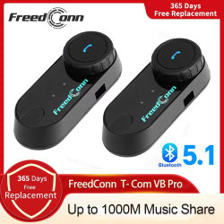 Freedconn T Com VB auriculares para casco de motocicleta, intercomunicador estéreo Bluetooth para llamadas, comunicación inalámbrica, interfono FM para compartir música