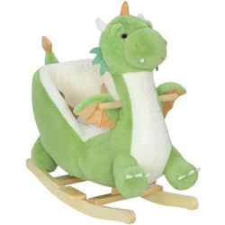 AIYAPLAY Caballito Balancín para Bebés de Peluche con Base de Madera con Sonido de Dragón para Niños 18-36 Meses Verde