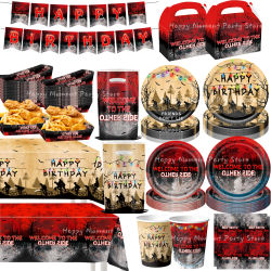 Decoración para Fiesta de Cumpleaños con Temática de Película de Terror, Vajilla, Mantel, Vasos, Platos, Servilletas, Recuerdos para Baby Shower