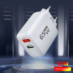 PD 2 en 1 65W GaN UE/EE. UU. Cargador USB puertos duales USB tipo C cargador de pared de carga rápida adaptador de corriente de carga rápida portátil
