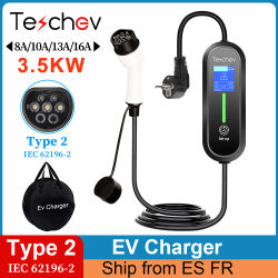 Cargador EV portátil Teschev tipo 2 3.5KW 16A 1P cargador de coche eléctrico corriente ajustable y tiempo de ajuste para coche eléctrico IEC 6219-2