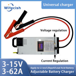 Cargador Lifepo4 12V 62A 60A cargador de batería de litio 110V-240V entrada 3-15V adaptador rápido ajustable para batería Lifepo4