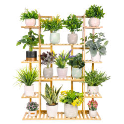Soporte para plantas de bambú extra grande para plantas de interior, organizador de 9 niveles para sala de estar