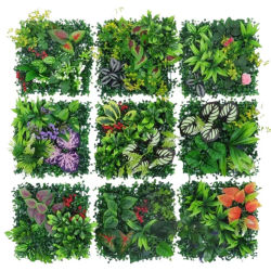 Panel de pared de plantas artificiales DIY, hoja de planta de arce de simulación realista duradera, estera de hierba verde falsa sin riego