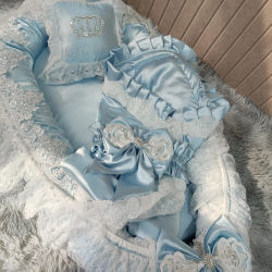 Juego de almohada y edredón de seda suave para bebés de 0 a 1 año, ropa de cuna, encaje francés, artículos esenciales para recién nacidos, nido para bebés.