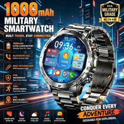 Nuevo reloj inteligente militar con batería de 1000mAh, lámpara de bolsillo para exteriores para hombre, pulsera deportiva con Bluetooth, resistente al agua hasta 10ATM, con monitor de ritmo cardíaco