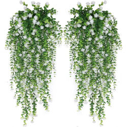 2/4 Piezas de Plantas Artificiales Colgantes, Hojas de Eucalipto Falsas, Enredadera Verde, Plantas de Plástico Resistentes a los Rayos UV para Decoración de Hogares, Jardines y Bodas