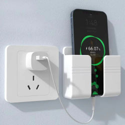Soporte para teléfono de montaje en pared, soporte de carga para teléfonos móviles de pared sin perforaciones, caja de almacenamiento de Control remoto adhesivo perezoso