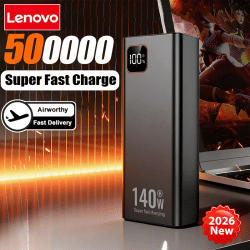 Lenovo 200000mah 140W Ultra Capacity Power Bank Super Fast Charge Portable Battery Charger For IPhone For Samsung 2026 New