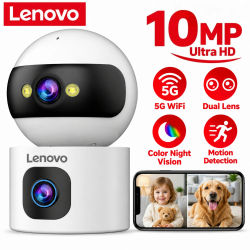 Cámara de seguridad IP Lenovo de 10MP HD, cámara de vigilancia WiFi 5G, doble lente, zoom 5X, seguimiento con IA, cámara CCTV para interiores, monitor para bebés.