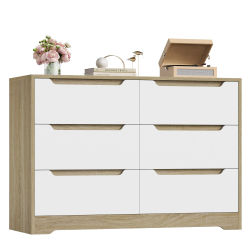 Cómoda de 6 cajones de madera para dormitorio, mueble de almacenamiento, aparador sin tiradores.