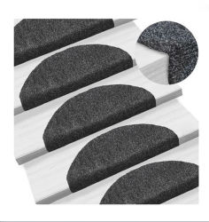 Tapete de escalera 65x21cm - Alfombra autoadhesiva para escaleras - Alfombra semicircular de fácil cuidado - Aislamiento acústico de impacto - 15 piezas