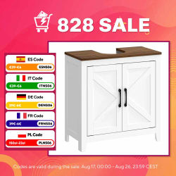 HOMCOM Mueble de Baño Bajo Lavabo Rústico con Estante Ajustable Blanco