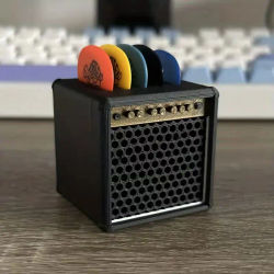 Caja de almacenamiento para púas de guitarra, soporte para púas de guitarra con forma de altavoz vintage, soporte portátil para púas de guitarra, regalo para entusiastas de la guitarra, 1 unidad