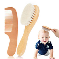 1/2 piezas de set de peines de lana para bebés, peine de lana para lavar el cabello, cepillo de pelo suave para masaje del cuero cabelludo, cepillo para el cabello fetal del bebé.