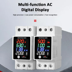 Medidor de Energía Digital para Riel DIN, Monitor de Consumo Eléctrico AC30-400V, Voltímetro, Amperímetro, Medidor de Potencia, Frecuencia, Vatios y kWh