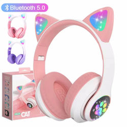 Auriculares inalámbricos con orejas de gato, cascos Bluetooth estéreo para música, auriculares deportivos para juegos con micrófono para teléfonos