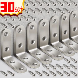 30/1 Juego de soporte de esquina, muebles de acero inoxidable, sujetador para gabinete, estante de carpintería, mesa, silla, soporte de Metal con tornillo