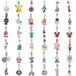 Abalorios Colgantes de Plata S925 con Diseños de Castillo, Robot, Gatito y Personajes de Dibujos Animados, Ideales para Accesorios de Joyería DIY para Mujer