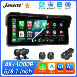 Navegación GPS para motocicleta de 5/8,1 pulgadas, Carplay inalámbrico, Android Auto IPX7, Monitor impermeable para Moto, compatible con lente Dual 4K + 1080P