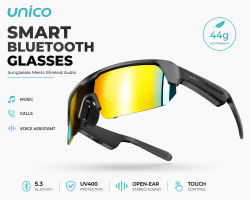 Gafas de Sol Inteligentes con Audio Bluetooth UNICO V5.3, Gafas Deportivas Inalámbricas con Protección UV y Auriculares de Oído Abierto para Ciclismo, Correr y Conducir